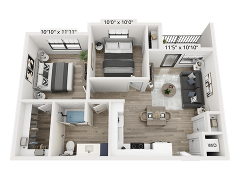 Floor plan for 2 beds, 1 bath, 746 sqft